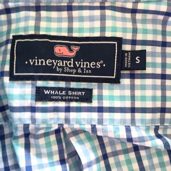 Vineyard Vines Poplin Tattersall Whale Shirt Blue Check Cotton Men’s Small S - Picture 5 of 5